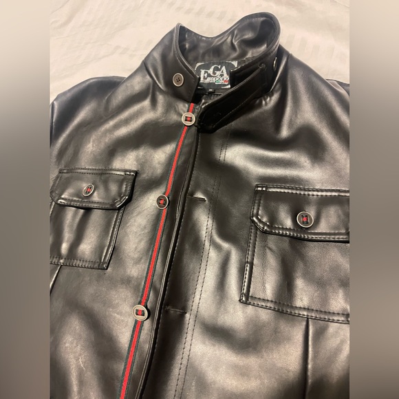 Leather red and green stripe jacket - Picture 4 of 4